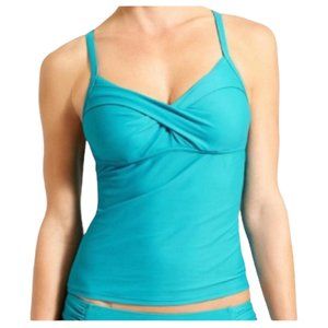 Athleta 34 B/C TALL  Twistini Teal Blue Tankini Swim Top Adjustable straps